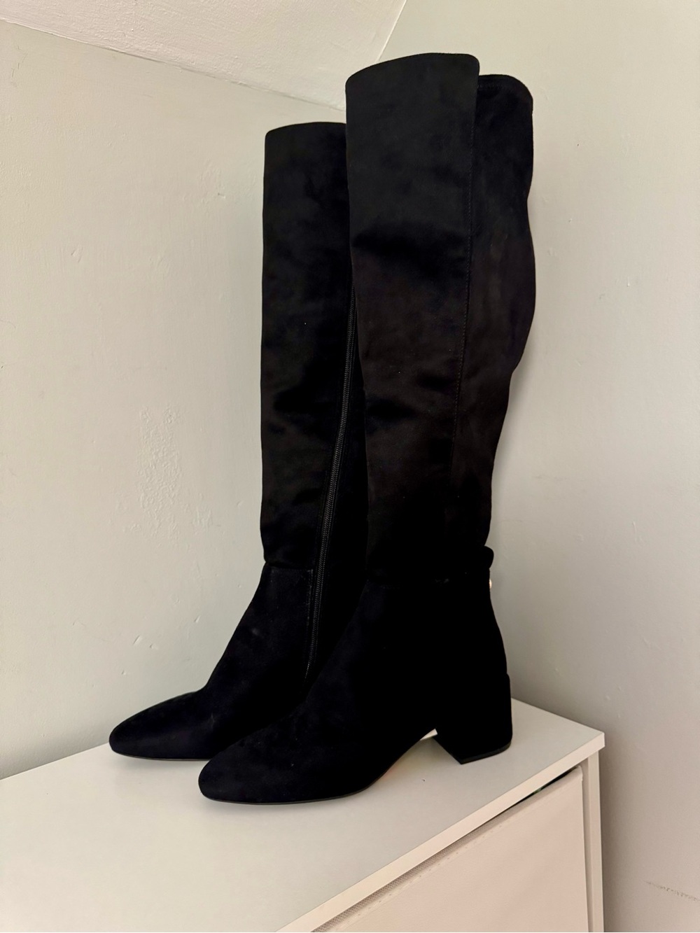 NWOT Michael Kors Braden Black Suede Knee High Block Heel Boots Sz 7